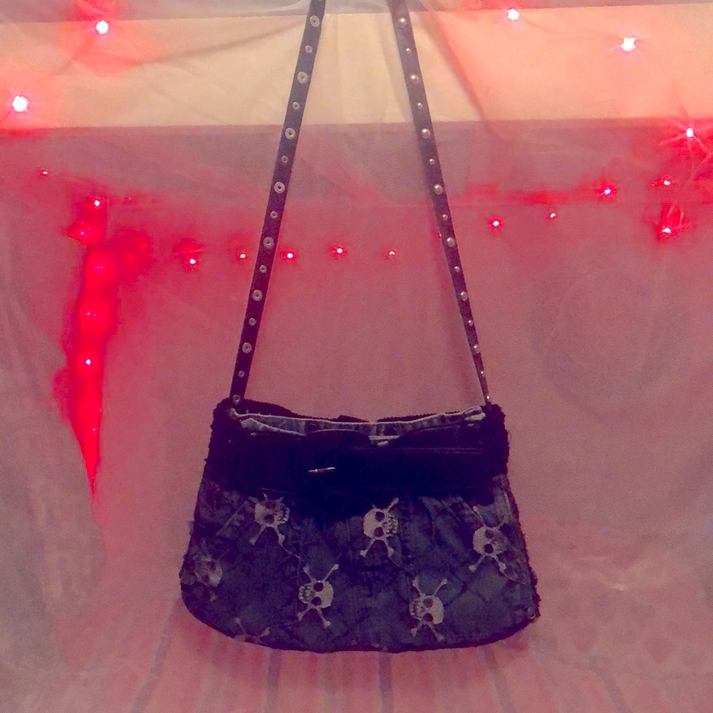 Handmade denim jean skeleton lace purse🖤☠️🖤